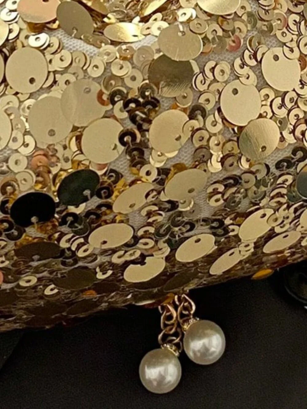 Gold Glamorous Women's Sequin Faux Pearl Decor Bucket Shoulder Crossbody  Bag